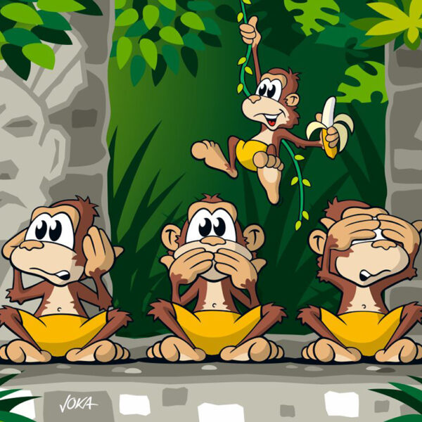 Comic Cartoon szene illustration - 3 Affen