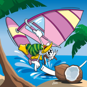 cartoon surfing duck